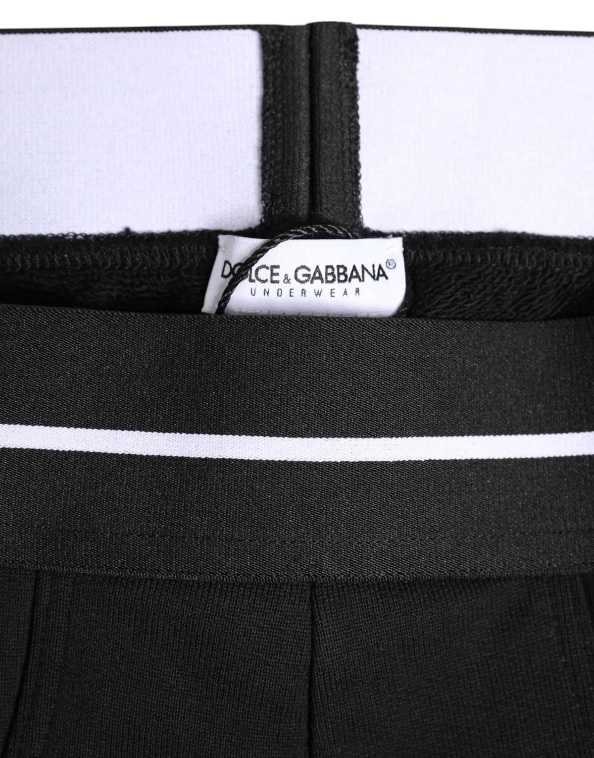 Caleçon dolce & gabbana noir en coton stretch avec taille blanche et fermeture éclair noire contrastante