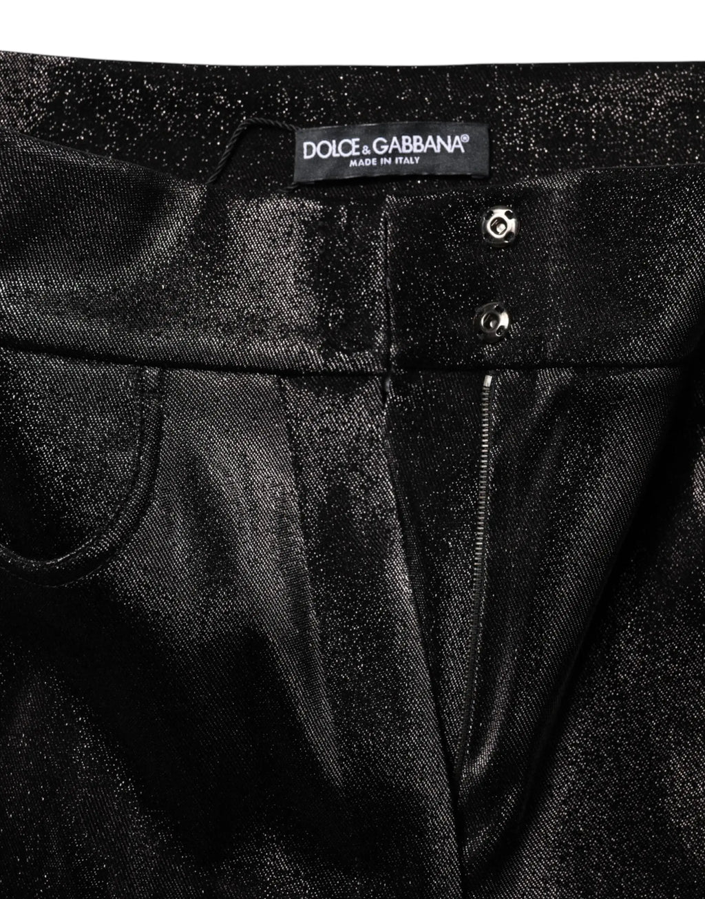 Pantalon dolce gabbana noir en satin paillettes avec fil lurex argenté en coton stretch