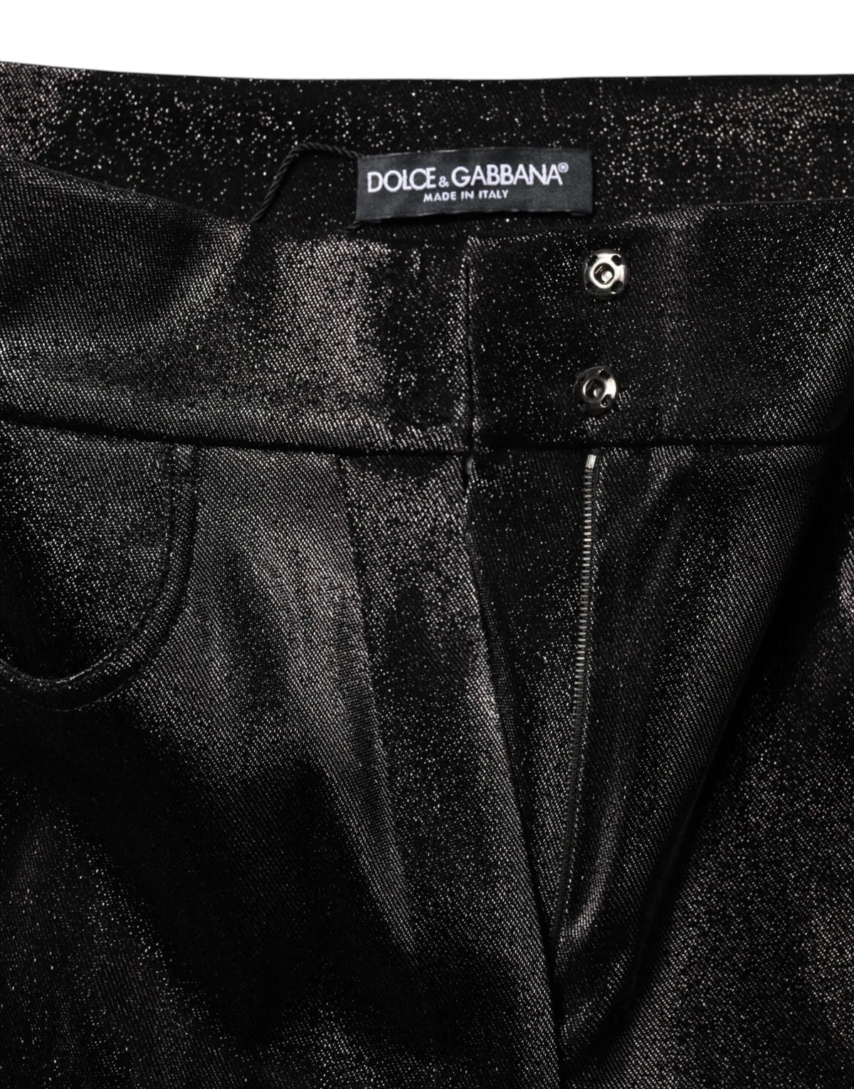 Pantalon dolce gabbana noir en satin paillettes avec fil lurex argenté en coton stretch