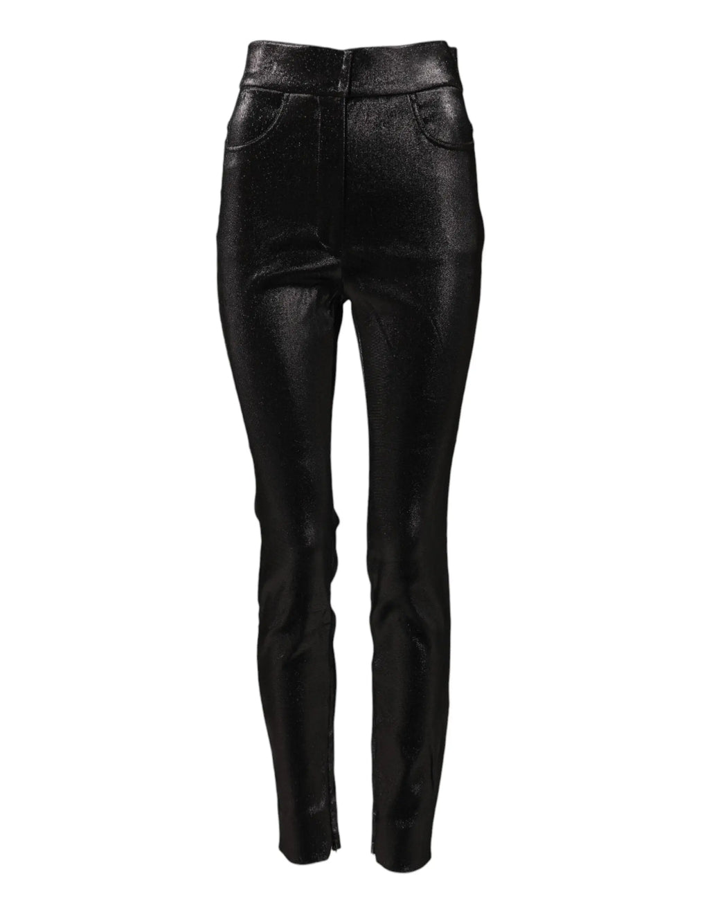 Pantalon dolce & gabbana en coton noir stretch avec fil lurex argenté et jean skinny taille haute effet cuir brillant