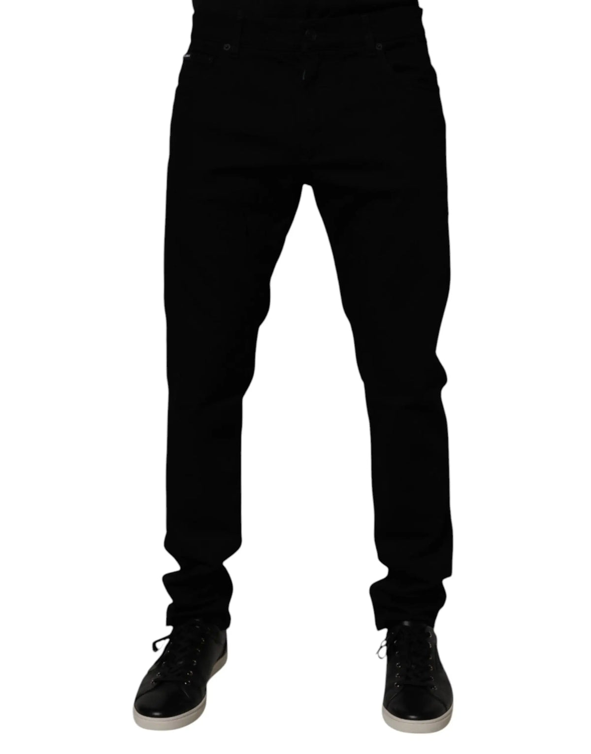 Jeans noirs en denim slim stretch en coton pour homme dolce gabbana avec revers roulés
