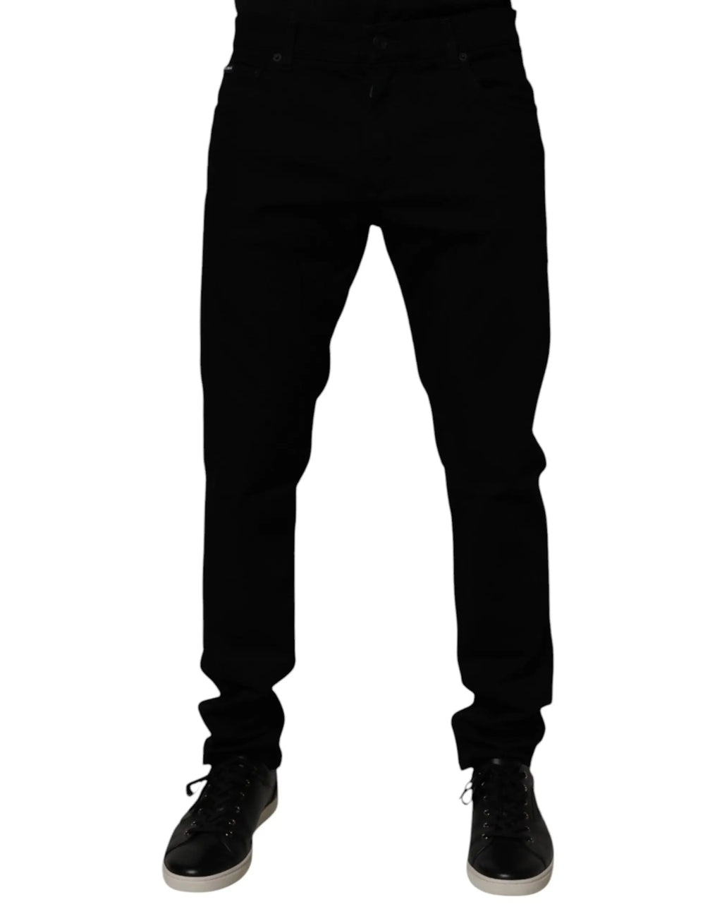 Jean slim en denim noir pour homme dolce & gabbana en coton stretch avec revers roulés