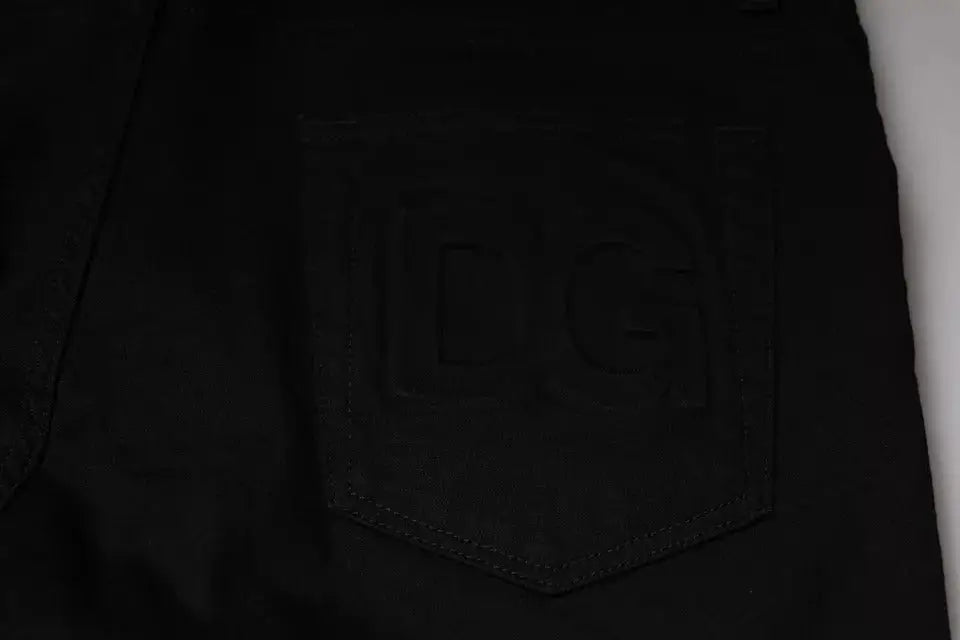 Poche arrière en denim noir avec logo dg embossé sur jean skinny homme en coton stretch dolce gabbana