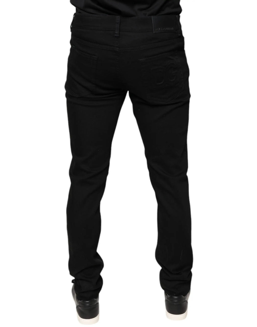 Jean slim noir en coton stretch dolce gabbana pour homme vue arrière avec légère usure aux poches arrière