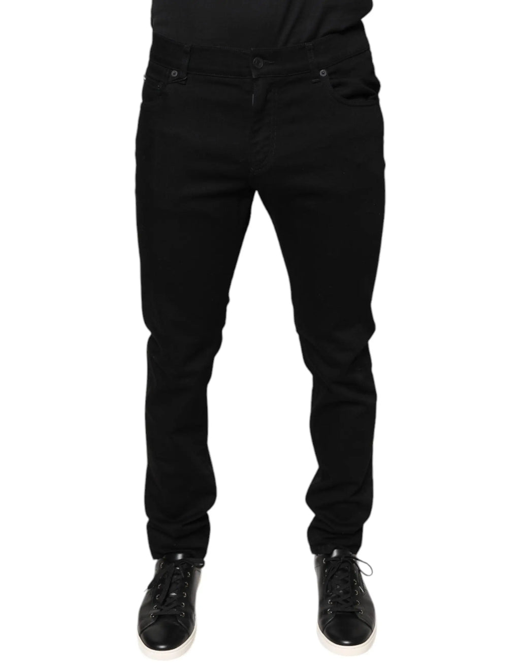 Jean slim noir en denim stretch coton dolce & gabbana pour homme avec cinq poches et coutures discrètes