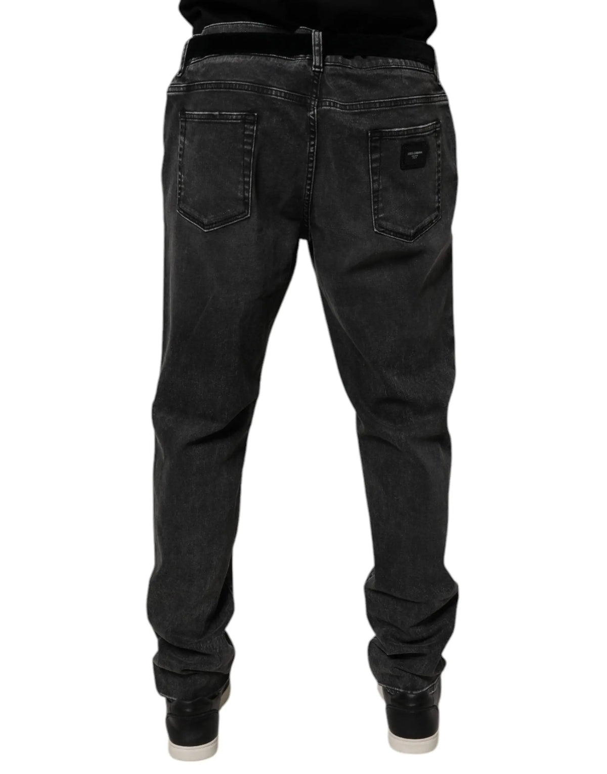 Dolce & gabbana jean slim noir en coton stretch avec délavage subtil sur les cuisses pour homme