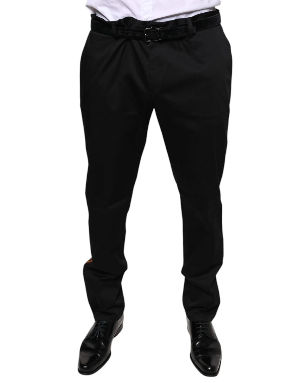 Pantalon habillé homme dolce gabbana noir en coton stretch avec coupe skinny et ceinture assortie