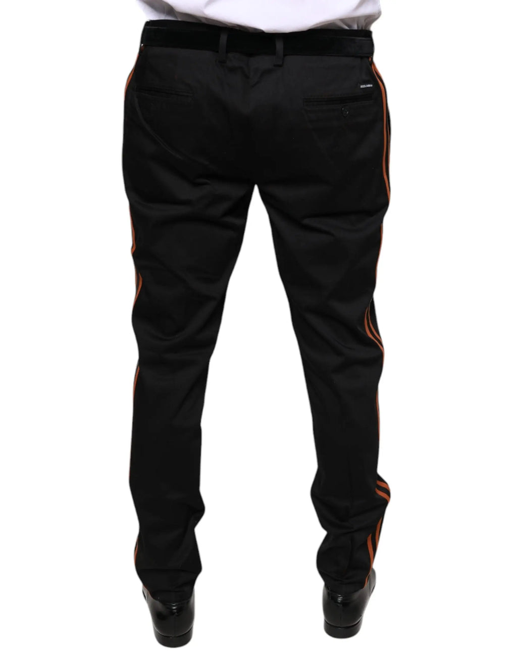 Pantalon homme dolce & gabbana noir en coton stretch avec bandes latérales orange pour un style skinny élégant