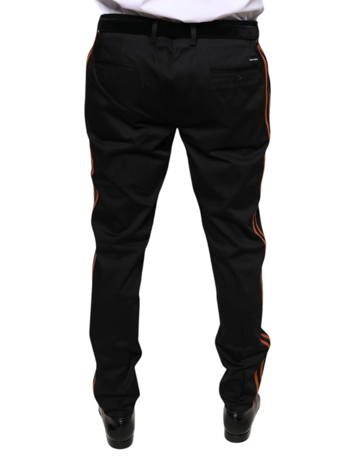 Pantalon homme dolce & gabbana noir en coton stretch avec bandes latérales orange pour un style skinny élégant