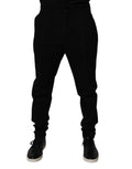 Pantalon skinny noir en coton stretch dolce gabbana avec taille à cordon et poignets côtelés tapered