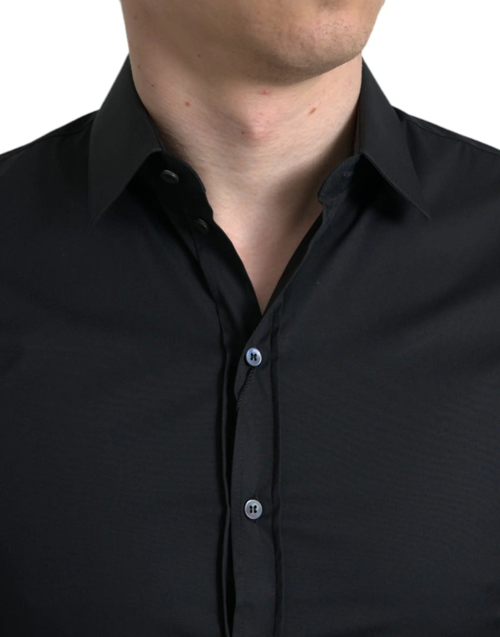 Chemise habillée noire pour homme dolce gabbana en coton stretch avec col classique et boutons subtils