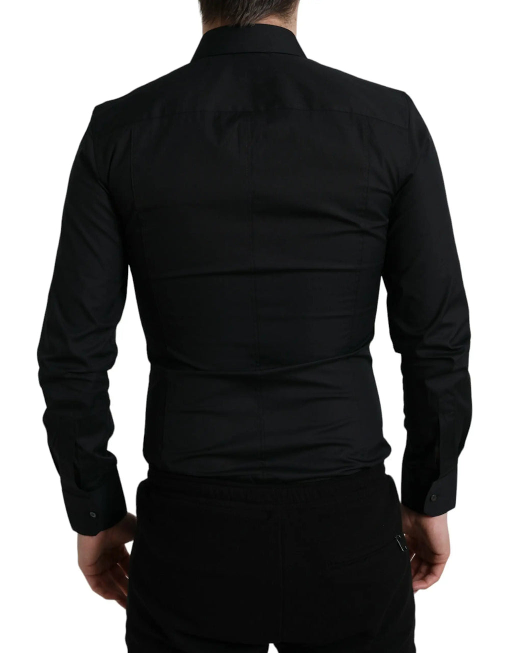 Chemise habillée noire pour homme dolce gabbana en coton stretch à manches longues col classique poignets boutonnés