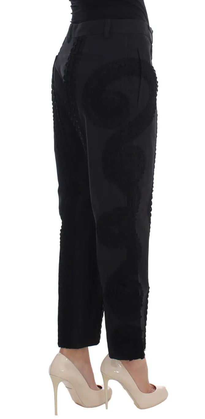 Pantalon capri torero dolce & gabbana noir en coton stretch avec motif tourbillonnant subtil et panneaux texturés