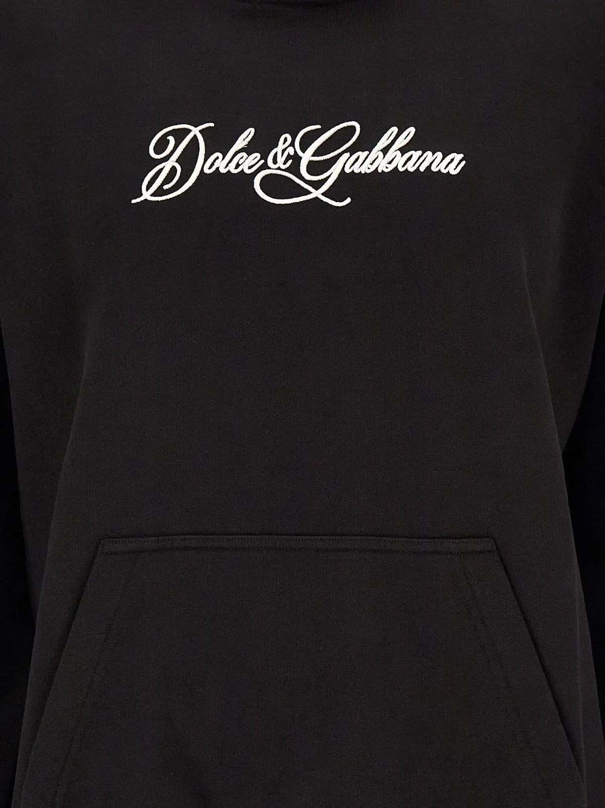 Dolce gabbana sweat-shirt noir en coton avec logo brodé blanc en cursive sur le devant