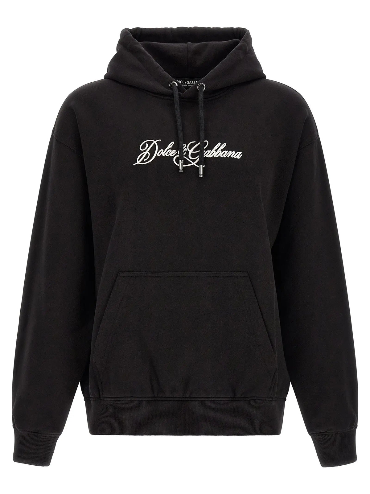 Sweatshirt dolce & gabbana noir en coton avec logo blanc brodé et capuche à cordon