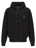 Sweatshirt dolce & gabbana noir en coton avec fermeture éclair et écusson brodé subtil sur la poitrine
