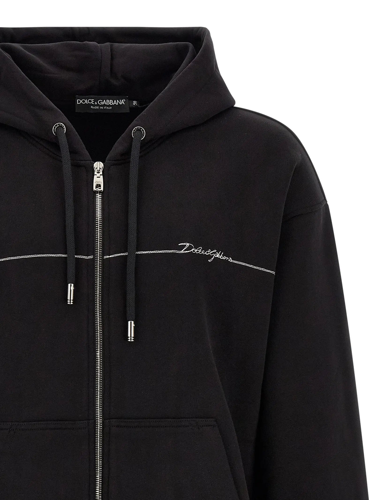 Sweatshirt dolce & gabbana noir en coton avec fermeture éclair et broderie argentée