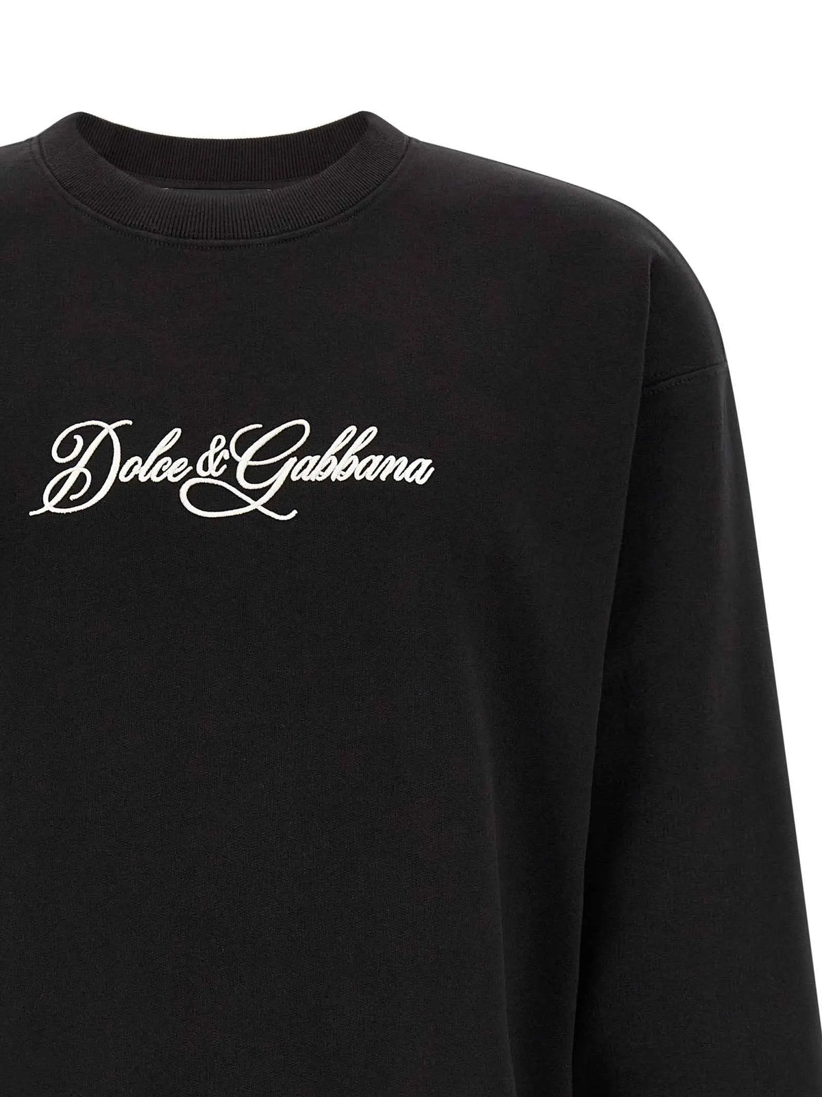 Dolce & gabbana sweat-shirt noir en coton avec logo blanc brodé et col ras du cou