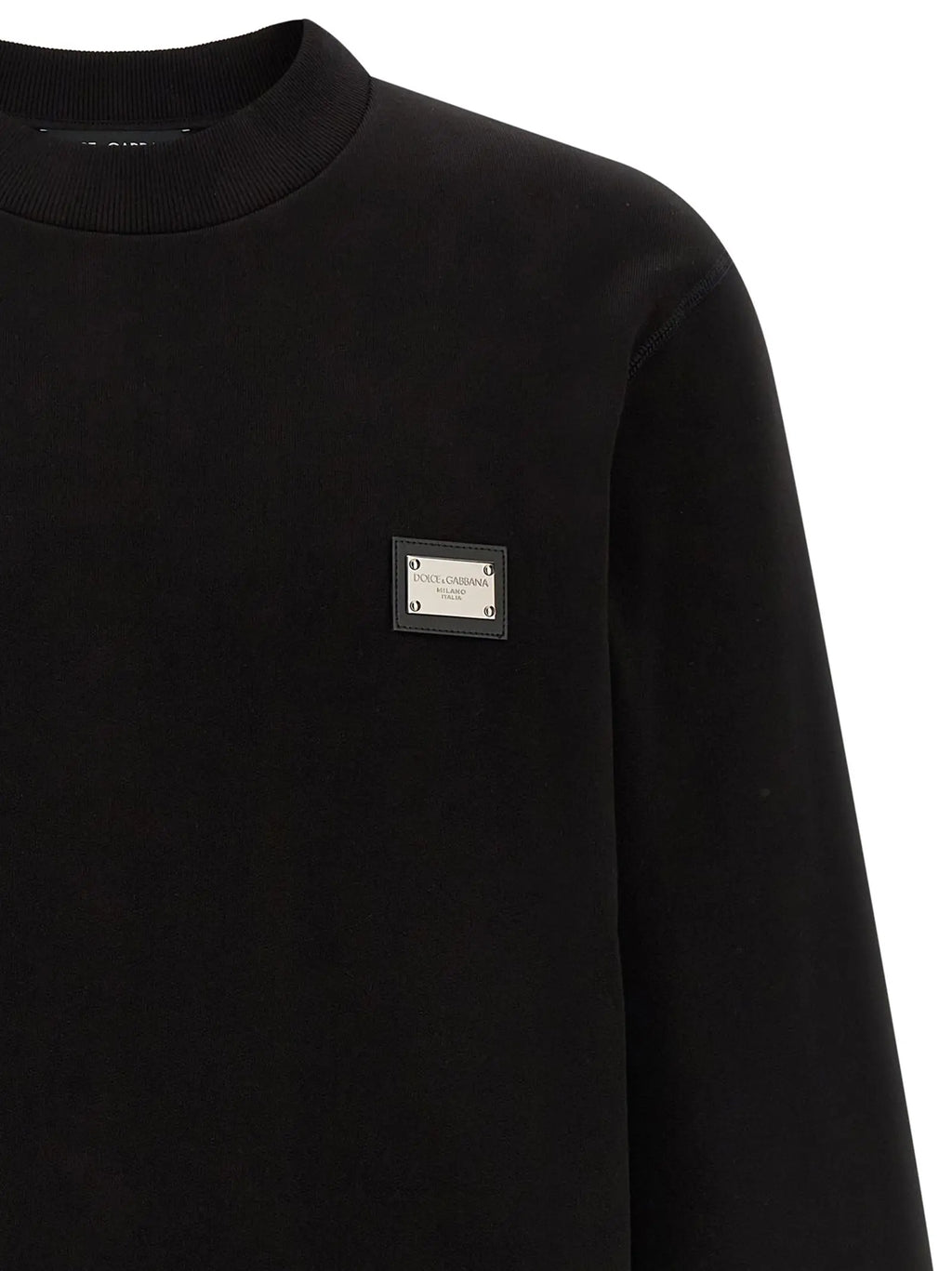 Dolce & Gabbana sweat-shirt noir en coton avec logo métallique rectangulaire sur la poitrine