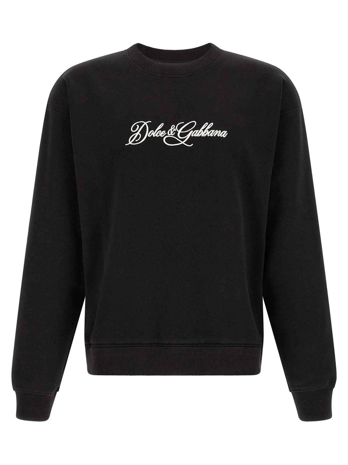 Sweatshirt dolce gabbana noir en coton avec logo blanc brodé sur la poitrine style crewneck