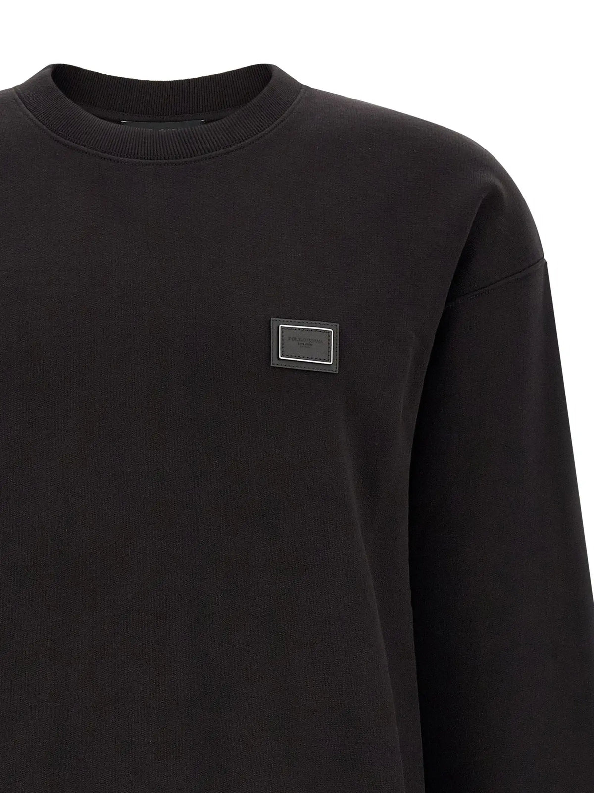Dolce & gabbana sweat-shirt noir en coton avec patch rectangulaire mat noir sur la poitrine