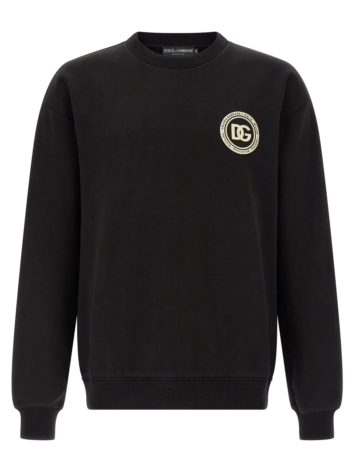 Sweatshirt dolce & gabbana noir en coton avec logo brodé or sur la poitrine