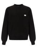 Dolce & Gabbana sweat-shirt noir en coton avec patch rectangulaire sur la poitrine