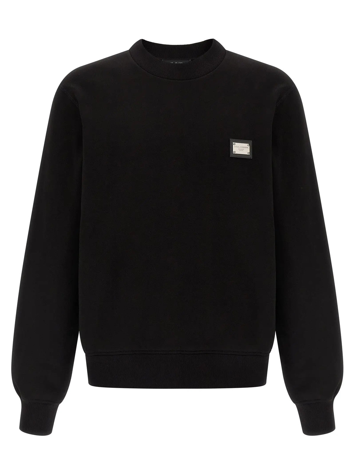 Dolce & Gabbana sweat-shirt noir en coton avec patch rectangulaire sur la poitrine