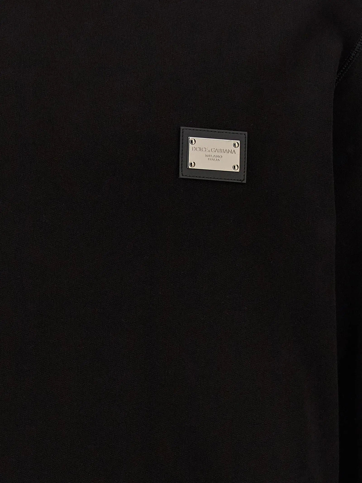 Veste dolce & gabbana noire en coton avec patch plaque métallique argentée sur le devant