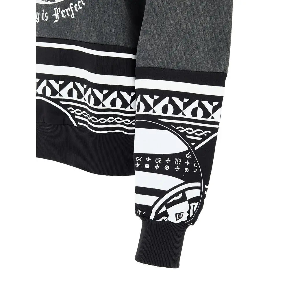 Dolce & Gabbana sweatshirt en coton noir avec motif géométrique audacieux en noir et blanc sur les manches