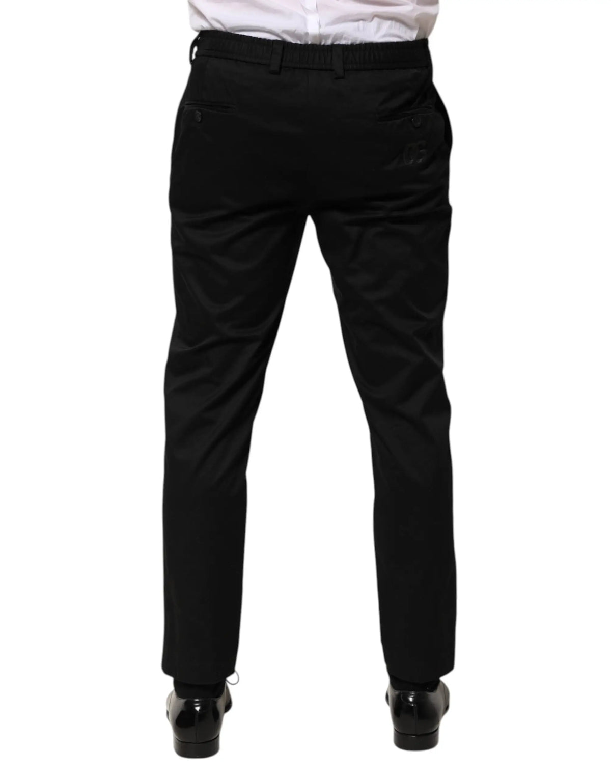 Pantalon habillé homme dolce gabbana en coton noir coupe droite avec détails de couture subtils