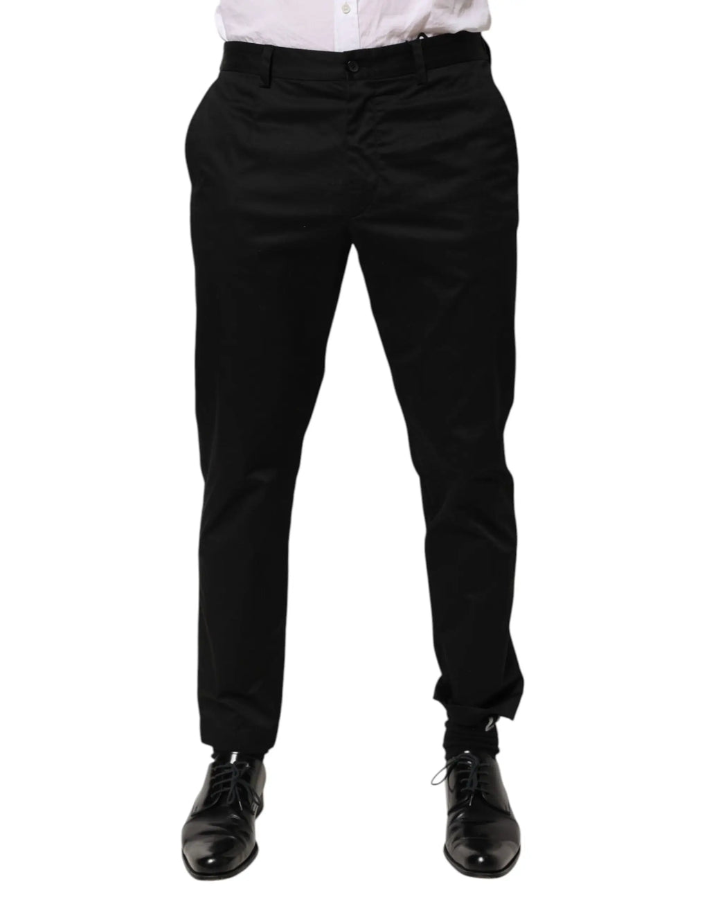 Pantalon homme formel dolce & gabbana noir en coton coupe ajustée avec boucle classique et tissu bien repassé