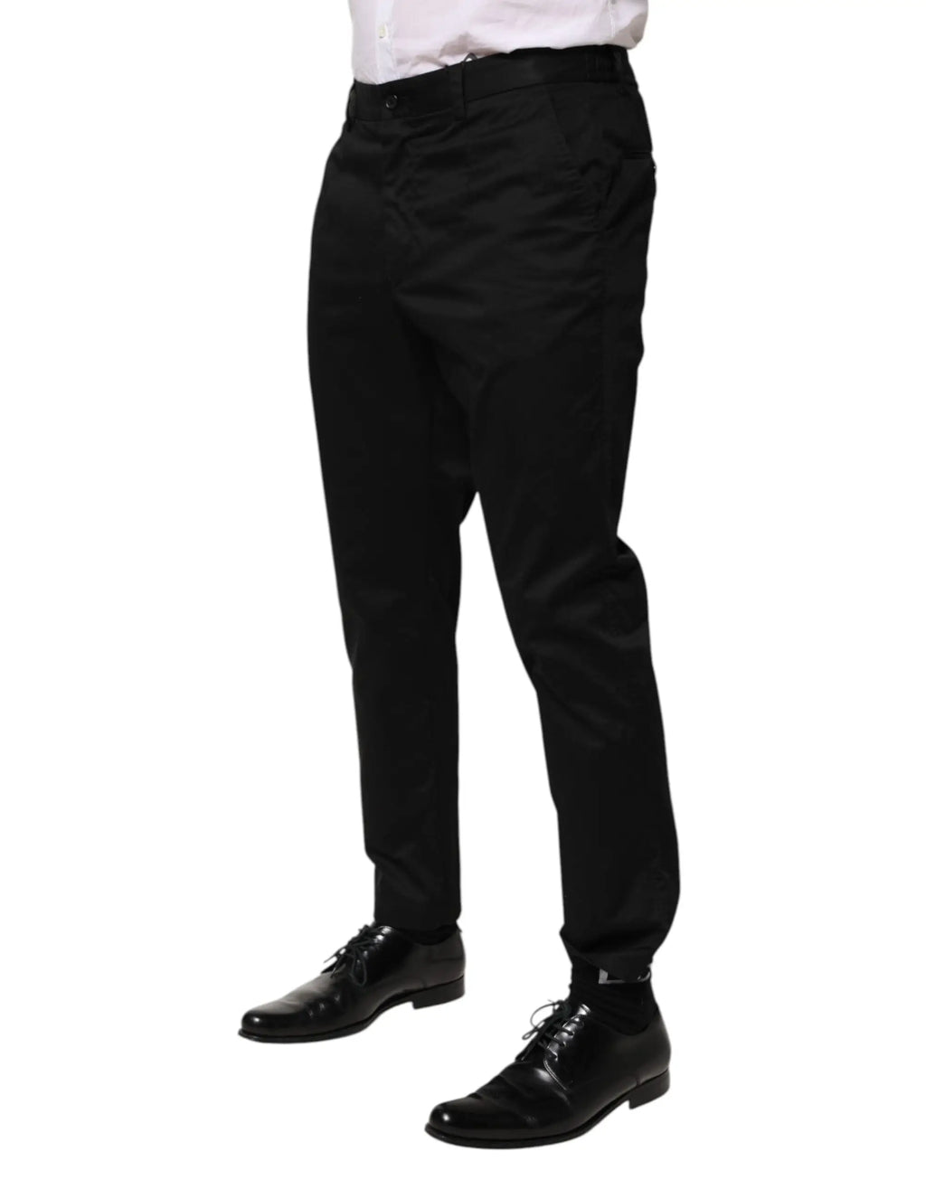 Pantalon homme formel noir en coton dolce gabbana avec coupe slim et plis subtils taperé