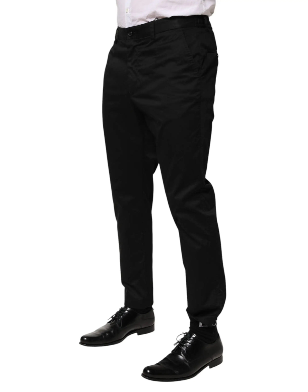 Pantalon homme formel noir en coton dolce gabbana avec coupe slim et plis subtils taperé