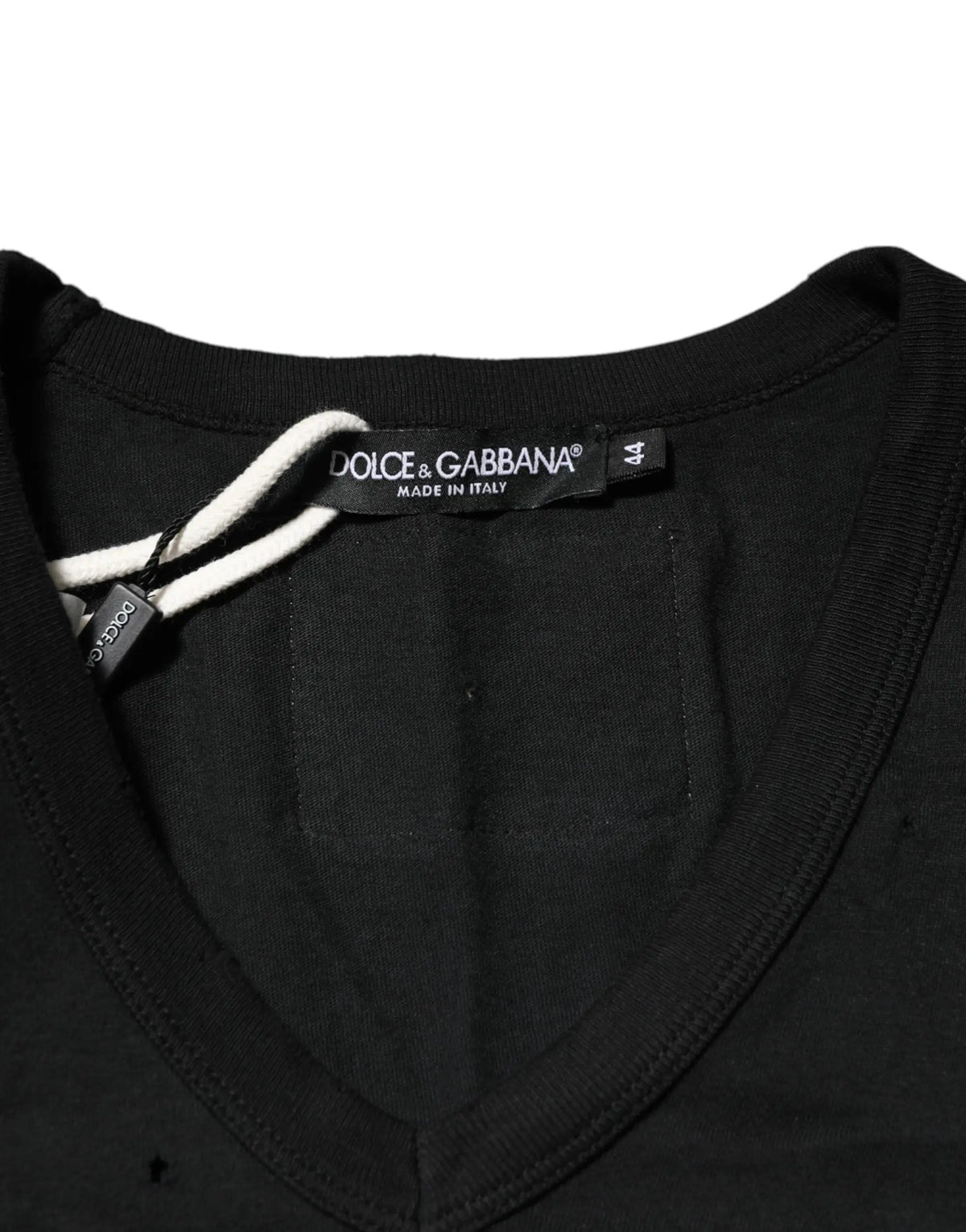 T-shirt homme dolce & gabbana noir en coton avec col en v et étiquette made in italy à cordon blanc