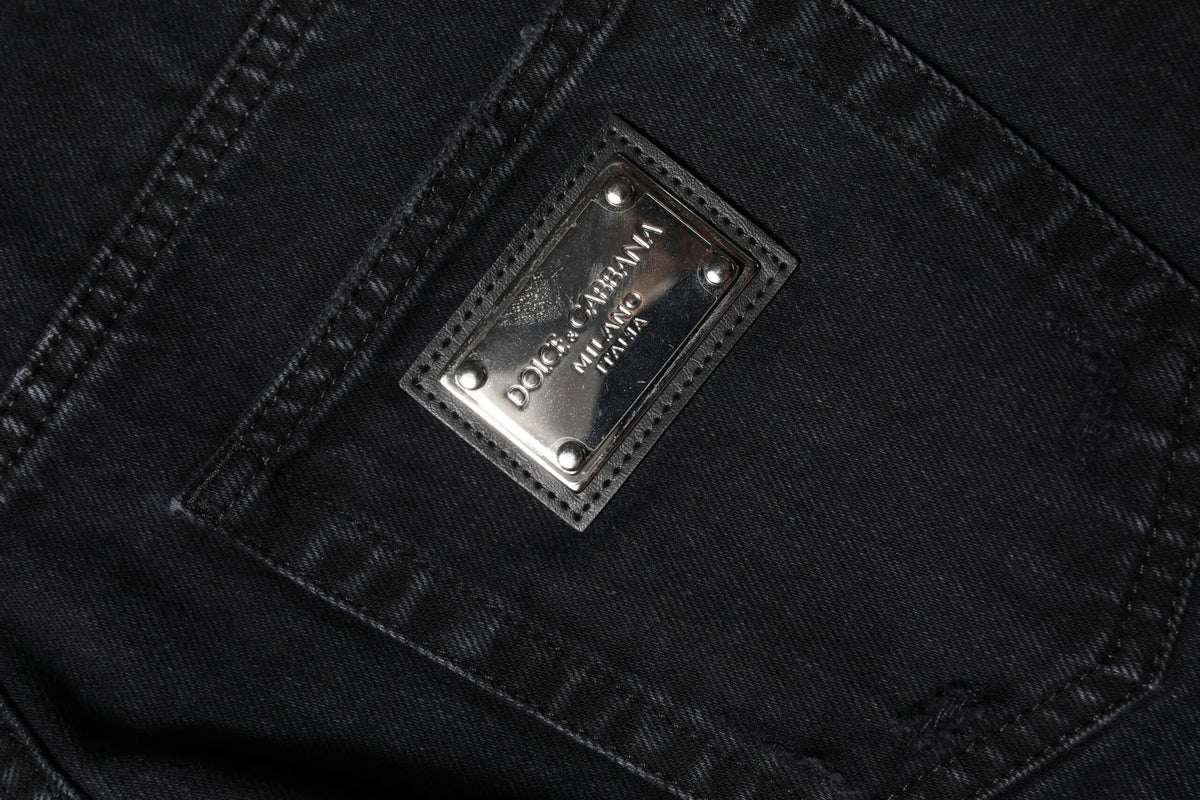 Jeans en denim noir dolce & gabbana en coton avec patch marque argenté rectangulaire milano vue arrière