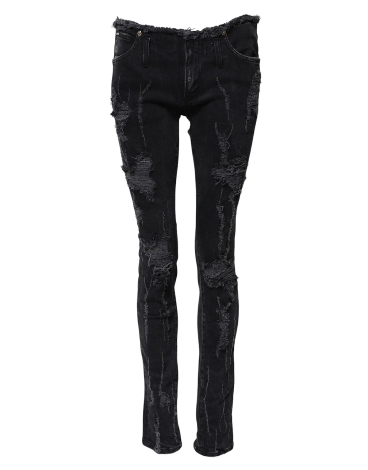 Dolce & Gabbana jean skinny en coton noir avec déchirures et bords effilochés style usé