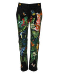 Pantalon dolce & gabbana en coton noir taille mi-haute avec imprimé tropical oiseaux papillons et feuillage vif