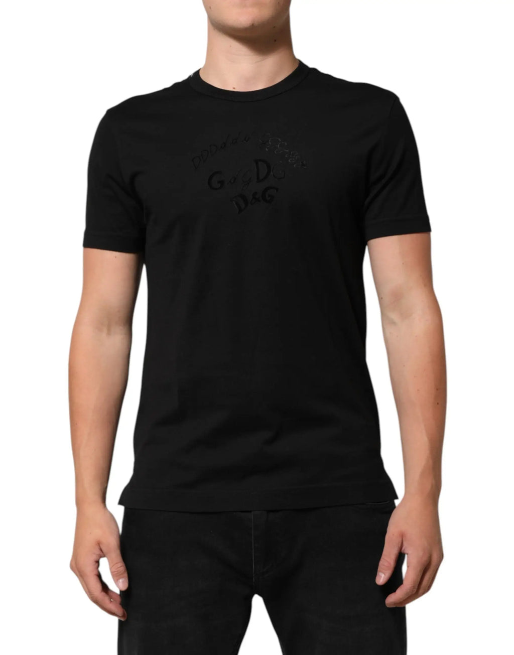 T-shirt homme dolce & gabbana en coton et velours noir avec logo g.d. gris foncé imprimé sur la poitrine