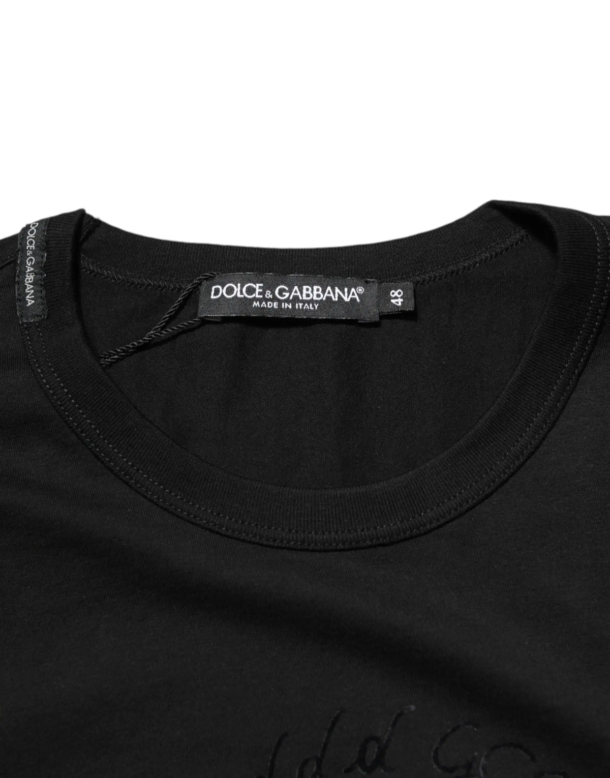 T-shirt homme dolce & gabbana en velours de coton noir avec logo brodé subtil sur la poitrine