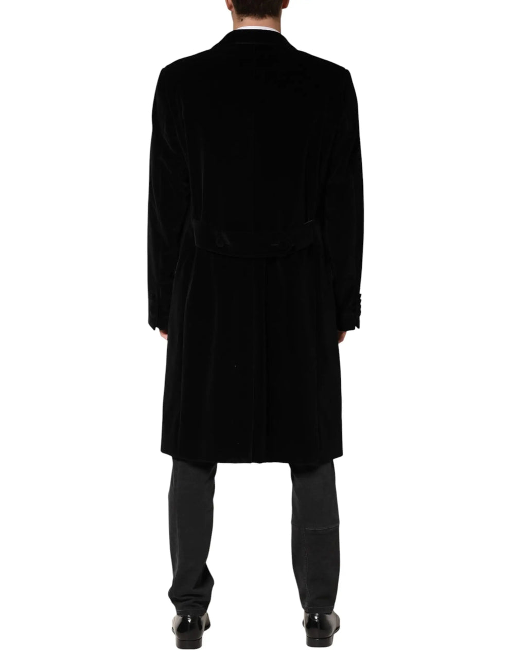 Manteau long en velours de coton noir dolce gabbana avec coupe classique et col cranté