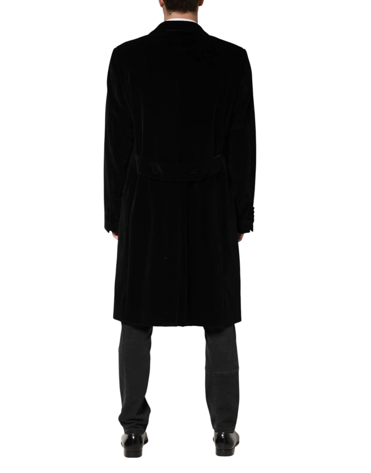Manteau long en velours de coton noir dolce gabbana avec coupe classique et col cranté