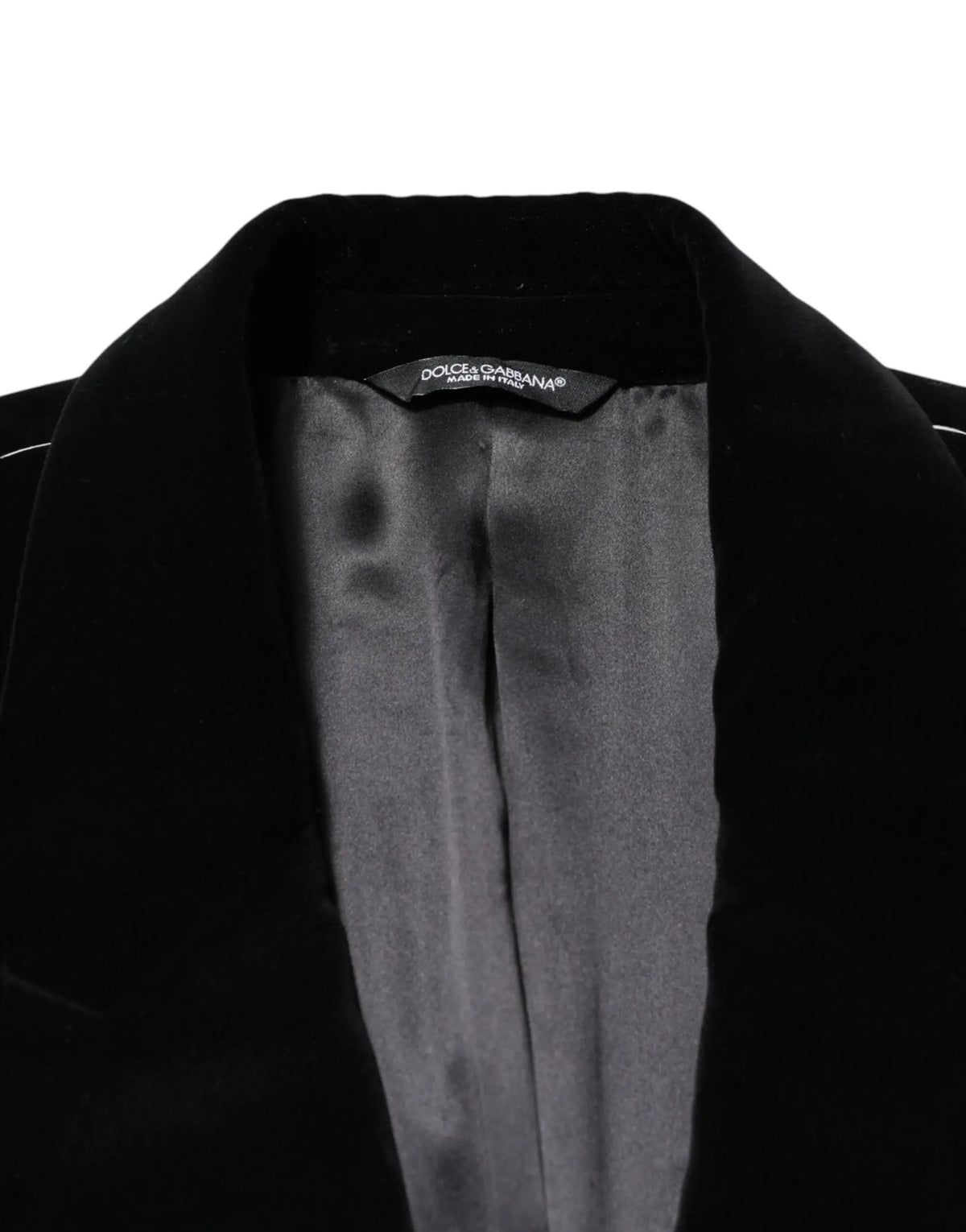 Dolce gabbana trench coat noir en velours de coton avec doublure satin et étiquette de la marque visible