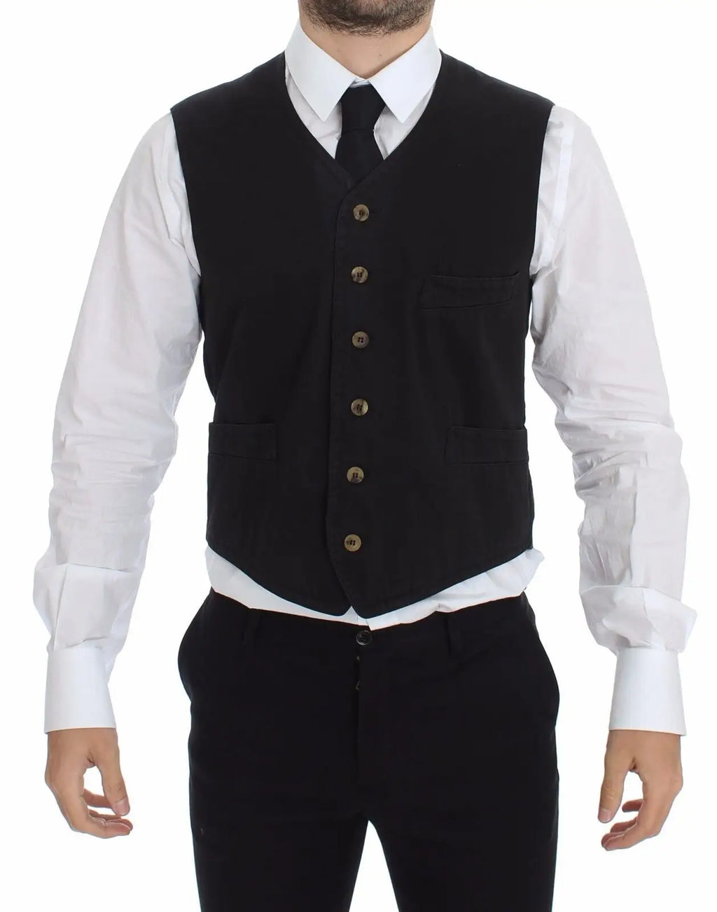 Dolce & gabbana veste blazer noire en coton et viscose avec boutons dorés et deux poches avant en laine noire