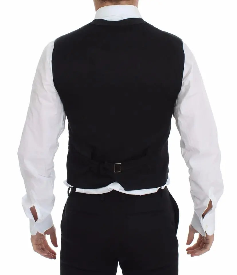 Dos d un gilet blazer noir dolce & gabbana en coton viscose avec texture subtile et boucle carrée au dos