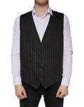 Dolce & gabbana black cotton waistcoat dress formal vest with black pinstripe wool, five dark buttons, and two front pockets