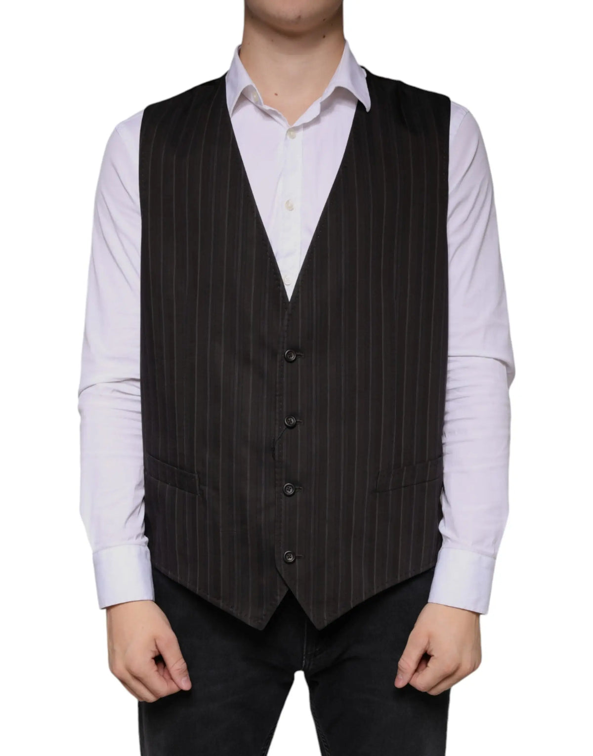 Dolce & gabbana black cotton waistcoat dress formal vest with black pinstripe wool vest five dark buttons and two front pockets