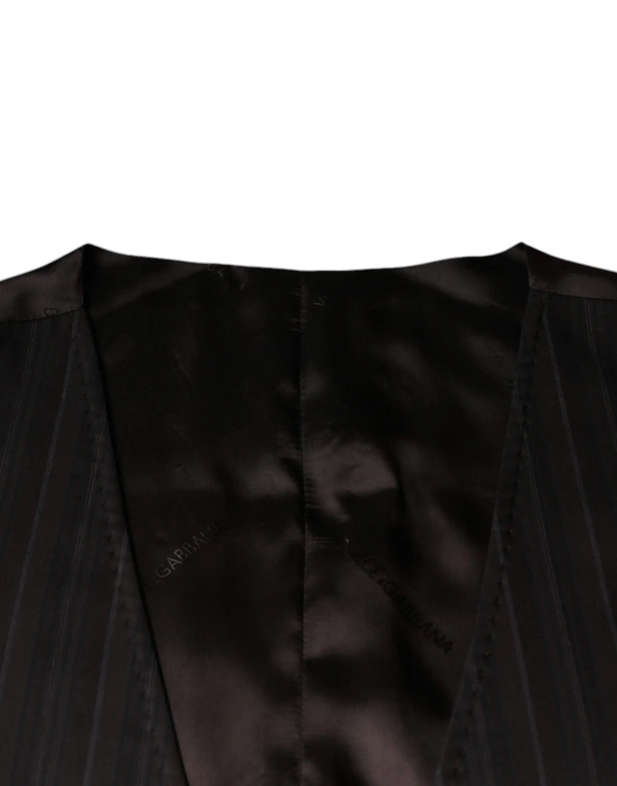Dolce & gabbana black cotton waistcoat dress with subtle vertical pinstripes in satin for formal wear
