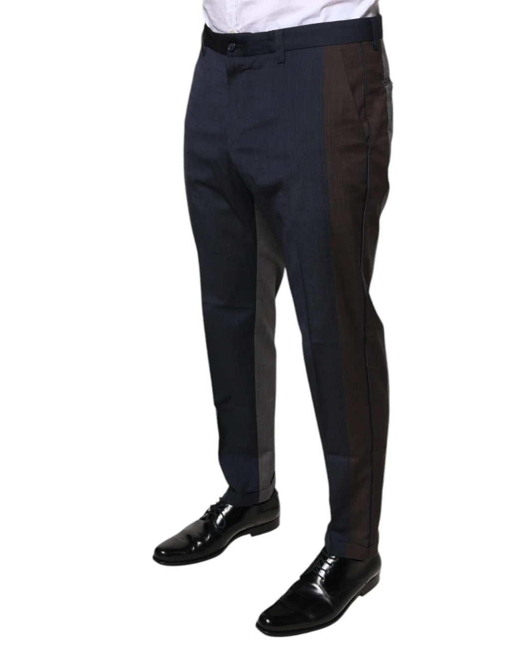Pantalon formel dolce & gabbana en coton laine noir avec design bicolore bleu marine foncé et charbon tailleur moderne