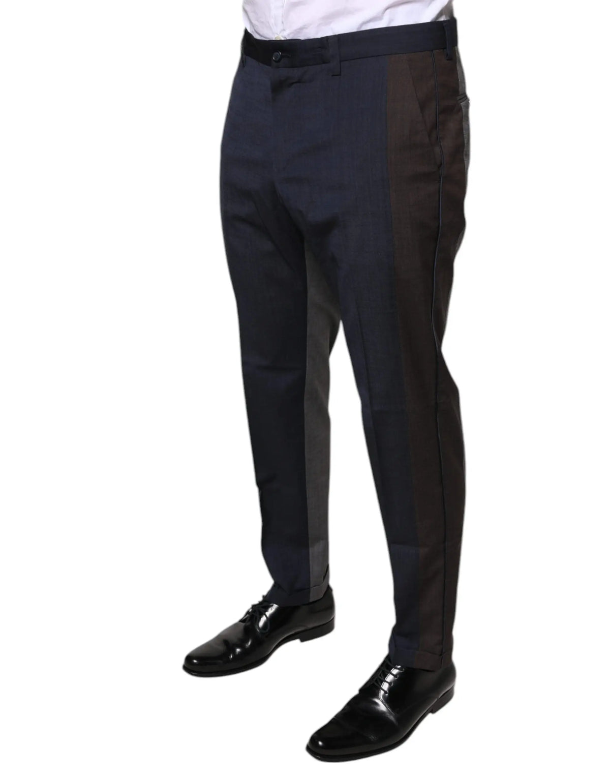 Pantalon formel dolce & gabbana en coton laine noir avec design bicolore bleu marine foncé et charbon tailleur moderne